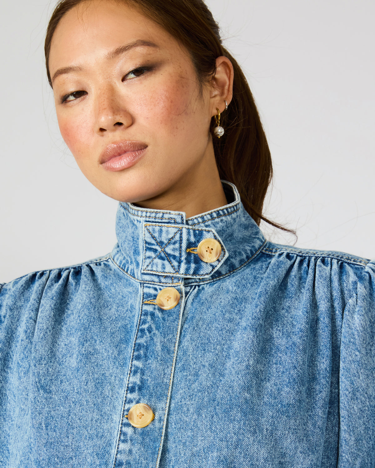 MARCELINE Denim Forever Blue Button-Up Long-Sleeved Women's Jacket | Steve Madden Signature