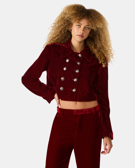 TONIA Red Velvet Button-Up Long-Sleeved Women's Blazer Jacket | Steve Madden Trending