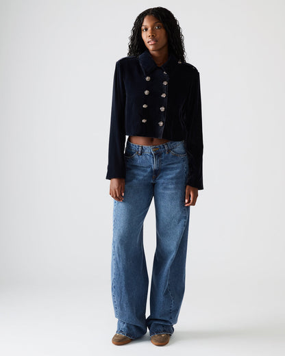 TONIA Indigo Haze Velvet Button-Up Long-Sleeved Women's Blazer Jacket | Steve Madden Exclusive