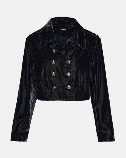 TONIA Indigo Haze Velvet Button-Up Long-Sleeved Women's Blazer Jacket | Steve Madden Exclusive
