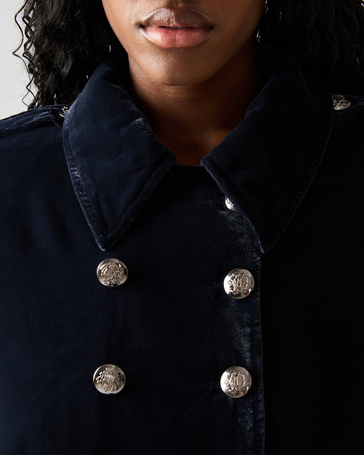 TONIA Indigo Haze Velvet Button-Up Long-Sleeved Women's Blazer Jacket | Steve Madden Exclusive
