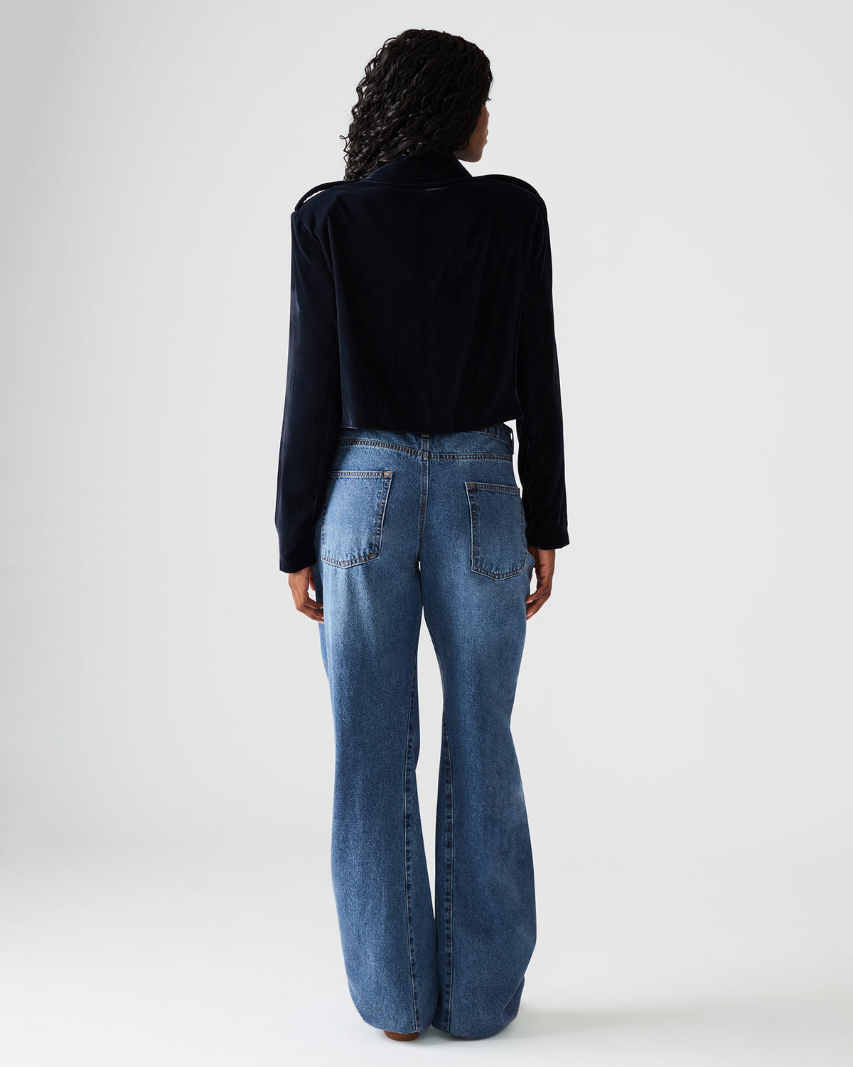 TONIA Indigo Haze Velvet Button-Up Long-Sleeved Women's Blazer Jacket | Steve Madden Exclusive