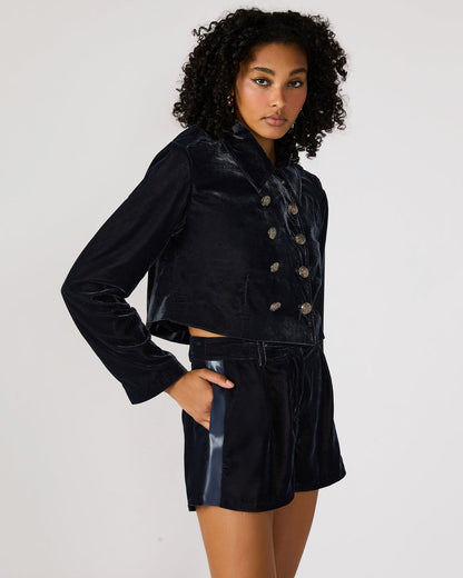 TONIA Indigo Haze Velvet Button-Up Long-Sleeved Women's Blazer Jacket | Steve Madden Exclusive