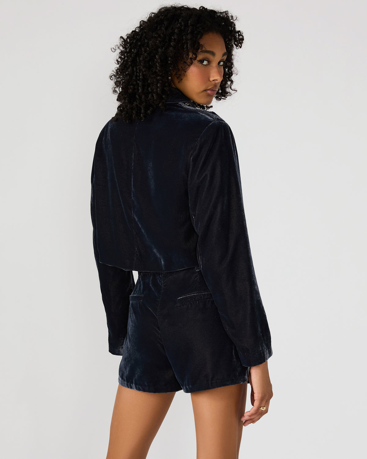 TONIA Indigo Haze Velvet Button-Up Long-Sleeved Women's Blazer Jacket | Steve Madden Exclusive