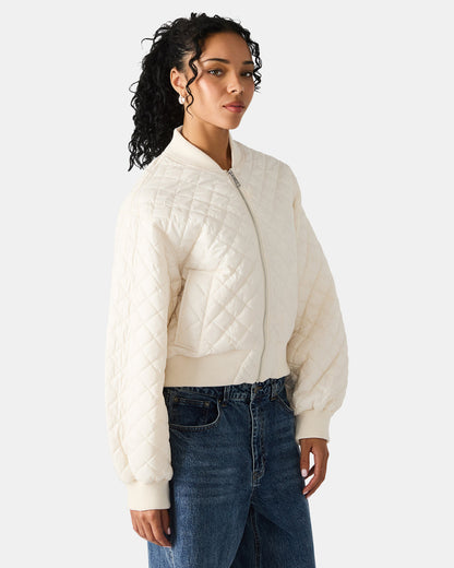 DARLA Ivory Long-Sleeved Zip-Up Quilted Women's Jacket | Steve Madden Trending