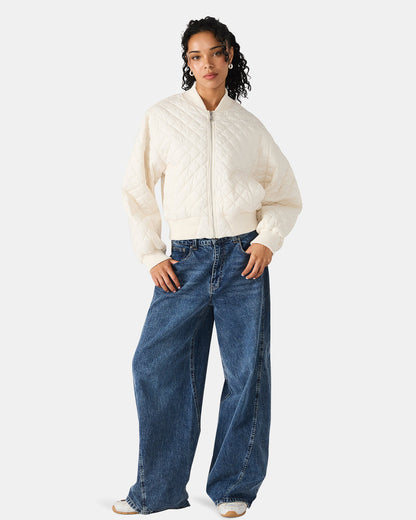 DARLA Ivory Long-Sleeved Zip-Up Quilted Women's Jacket | Steve Madden Trending