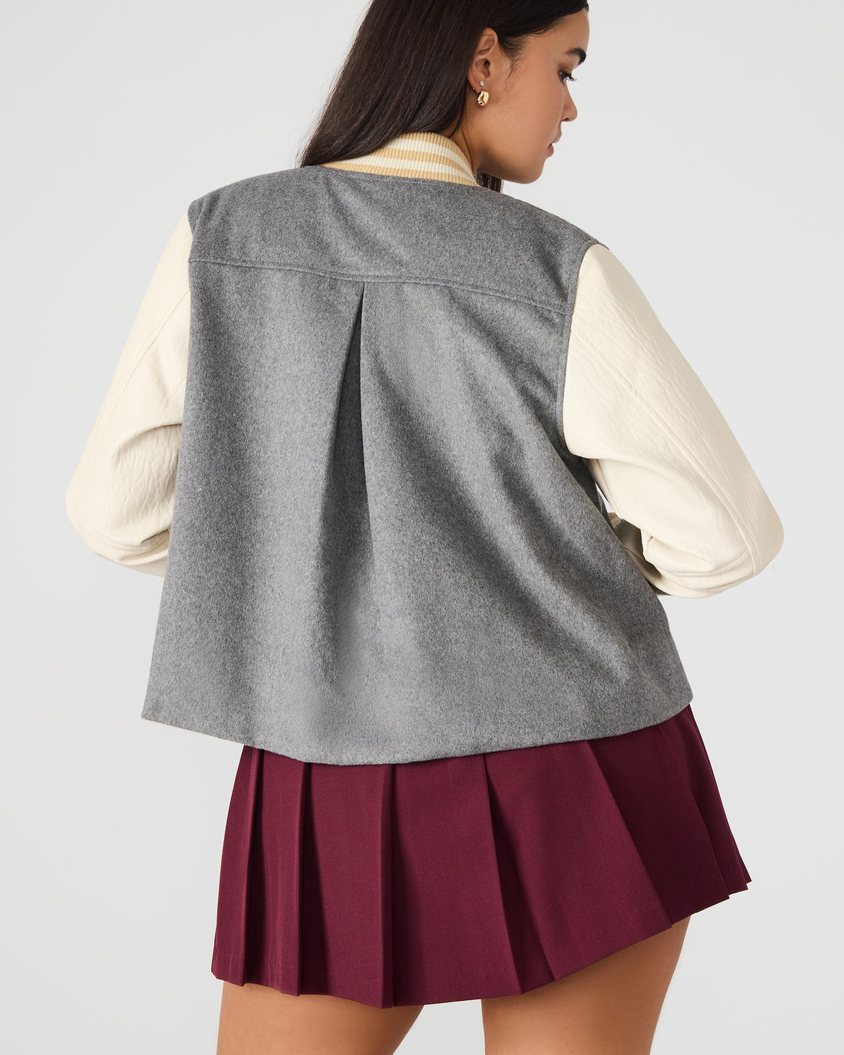 ROONEY Heather Grey Long-Sleeved Varsity Bomber Women's Jacket | Steve Madden Best Seller