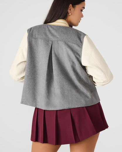 ROONEY Heather Grey Long-Sleeved Varsity Bomber Women's Jacket | Steve Madden Best Seller