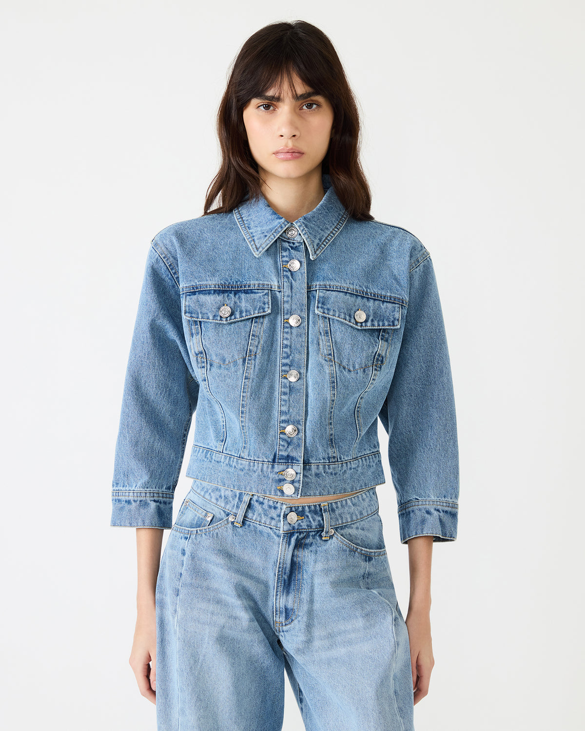 RALEIGH Forever Blue Long-Sleeved Button-Up Denim Women's Jacket | Steve Madden Top Pick