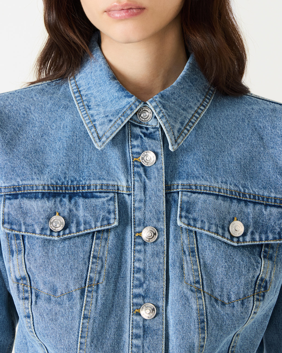 RALEIGH Forever Blue Long-Sleeved Button-Up Denim Women's Jacket | Steve Madden Top Pick