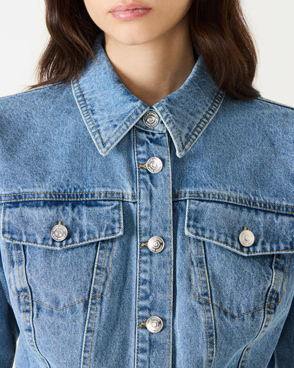 RALEIGH Forever Blue Long-Sleeved Button-Up Denim Women's Jacket | Steve Madden Top Pick