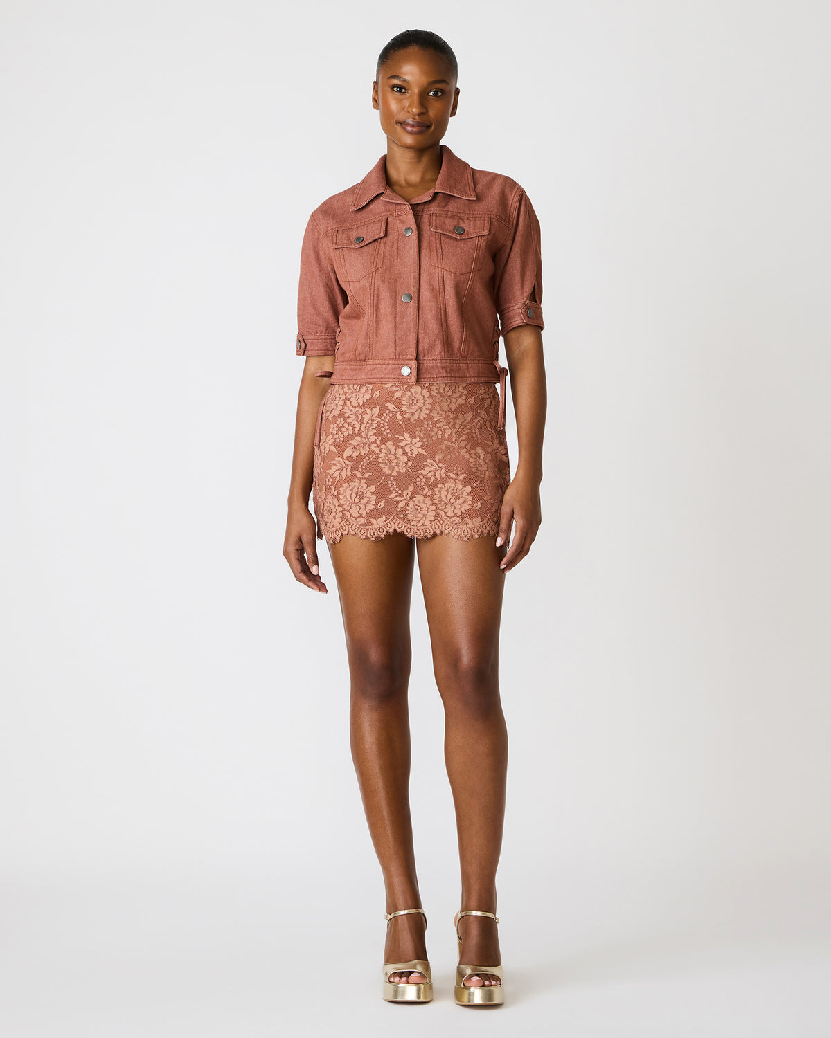 BLU Rust Short-Sleeved Denim Button-Up Women's Jacket | Steve Madden Discount
