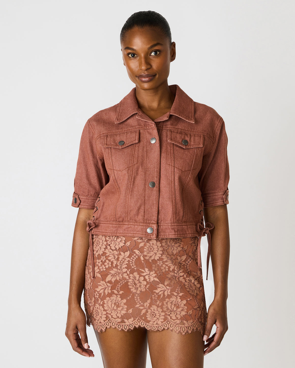 BLU Rust Short-Sleeved Denim Button-Up Women's Jacket | Steve Madden Discount