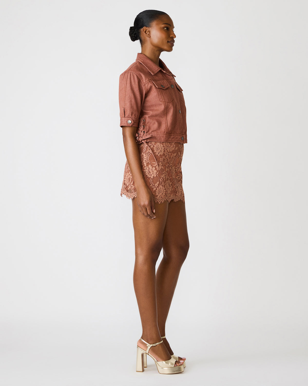 BLU Rust Short-Sleeved Denim Button-Up Women's Jacket | Steve Madden Discount