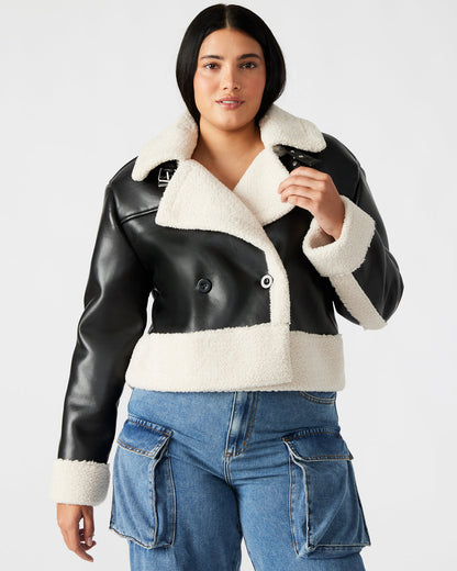 ATHEN Black Women's Faux Leather Shearling Trim Jacket | Steve Madden Popular
