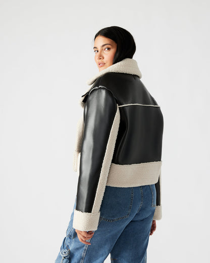ATHEN Black Women's Faux Leather Shearling Trim Jacket | Steve Madden Popular