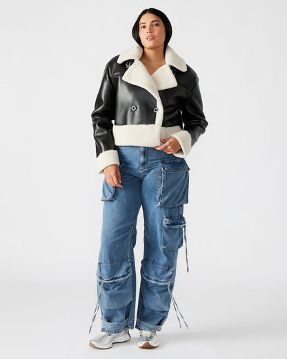 ATHEN Black Women's Faux Leather Shearling Trim Jacket | Steve Madden Popular