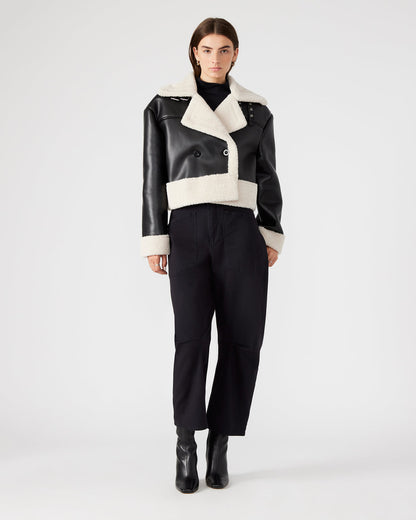 ATHEN Black Women's Faux Leather Shearling Trim Jacket | Steve Madden Popular