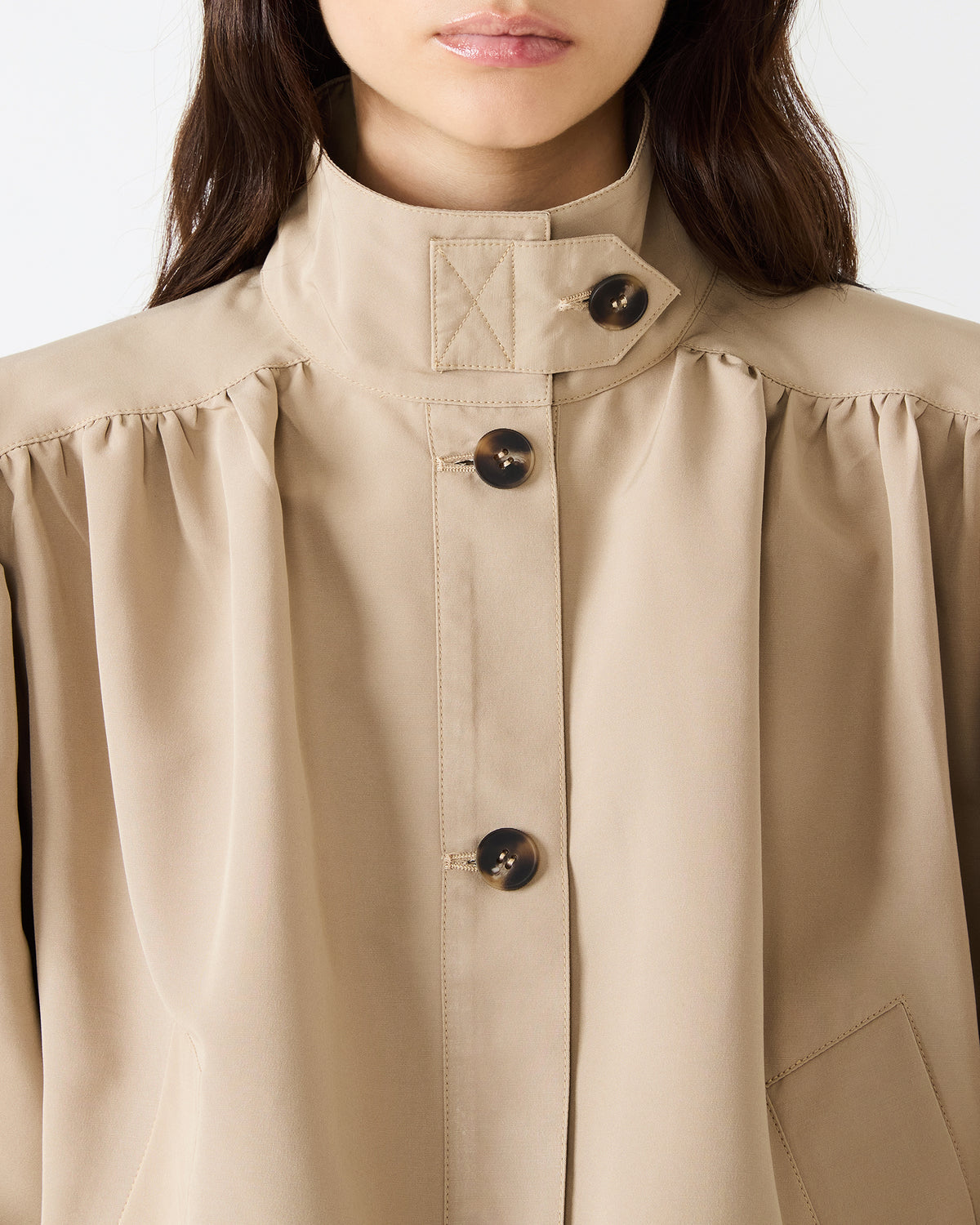 DEEDEE Tan Long-Sleeved Button-Up Collared Women's Jacket | Steve Madden Recommended
