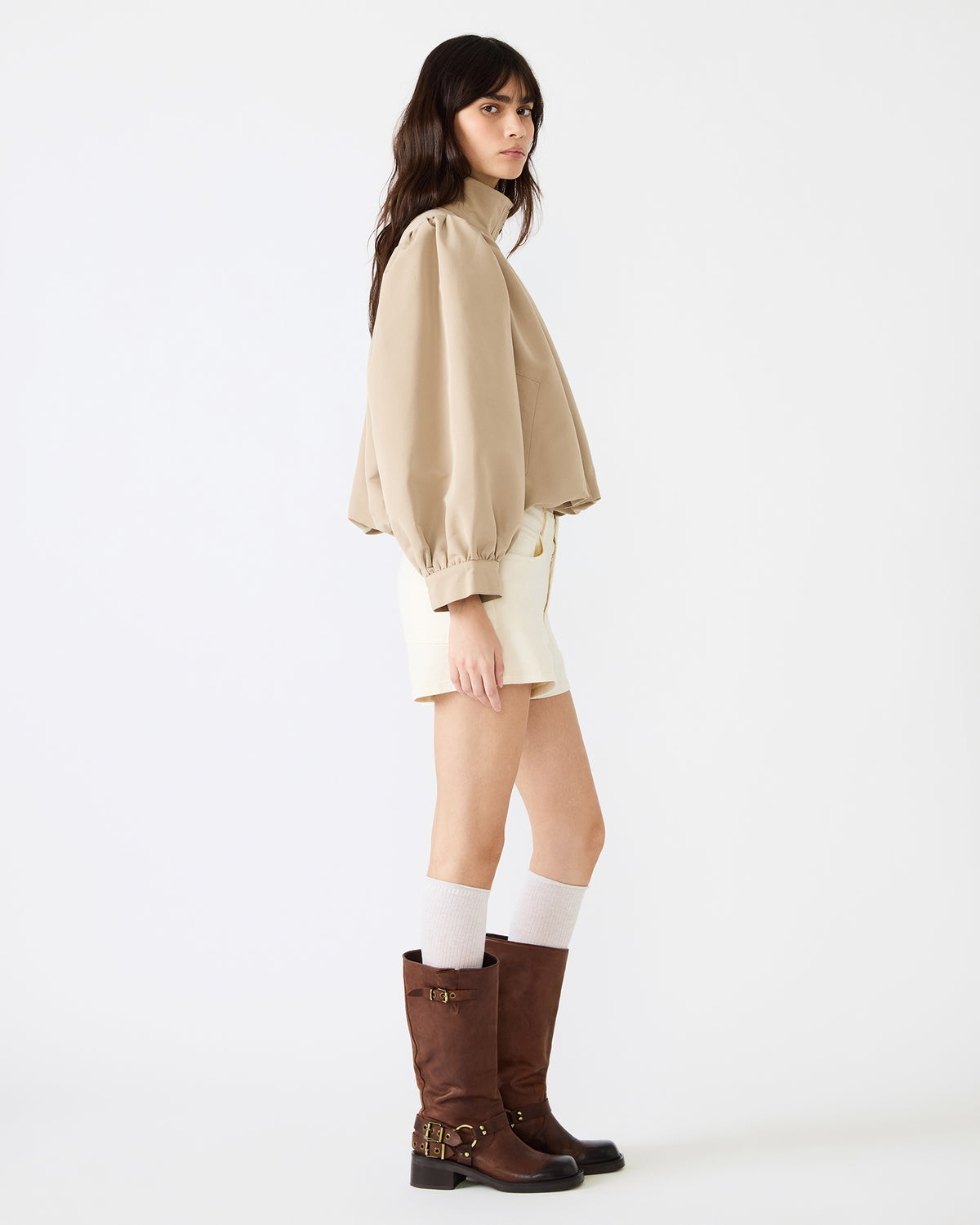 DEEDEE Tan Long-Sleeved Button-Up Collared Women's Jacket | Steve Madden Recommended