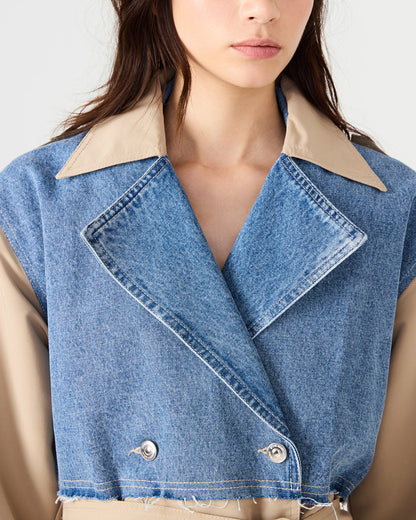 SHYLA Denim Multi Long-Sleeved Denim Khaki Button-Up Tie-Front Women's Coat | Steve Madden Discount