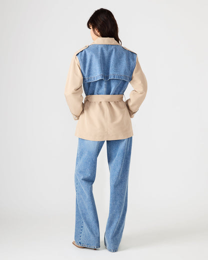 SHYLA Denim Multi Long-Sleeved Denim Khaki Button-Up Tie-Front Women's Coat | Steve Madden Discount