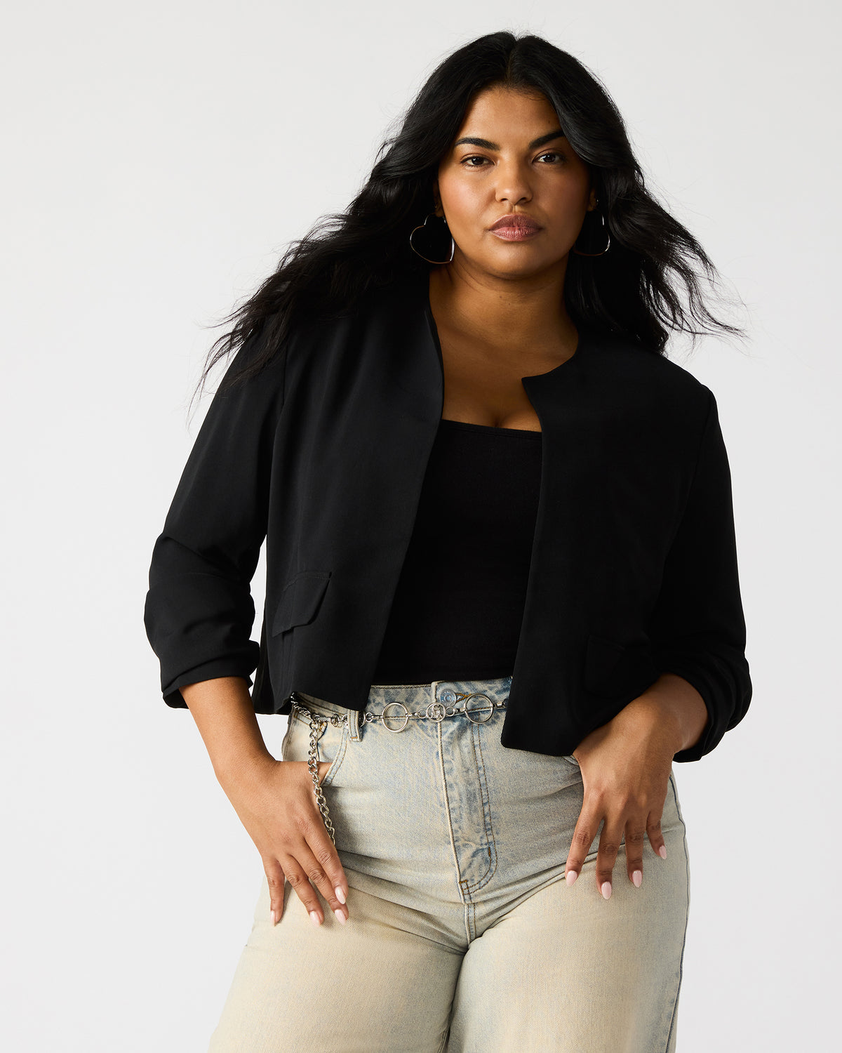 SERENEA Black Women's Long-Sleeved Open-Front Blazer | Steve Madden Everyday