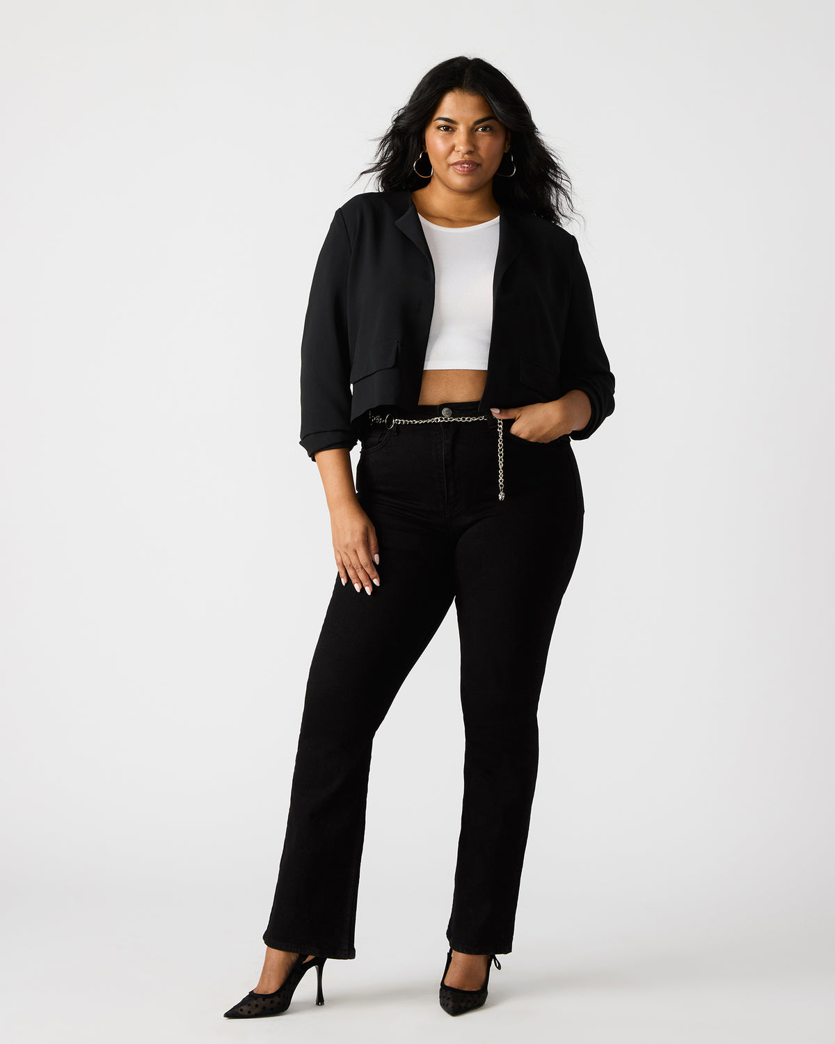 SERENEA Black Women's Long-Sleeved Open-Front Blazer | Steve Madden Everyday