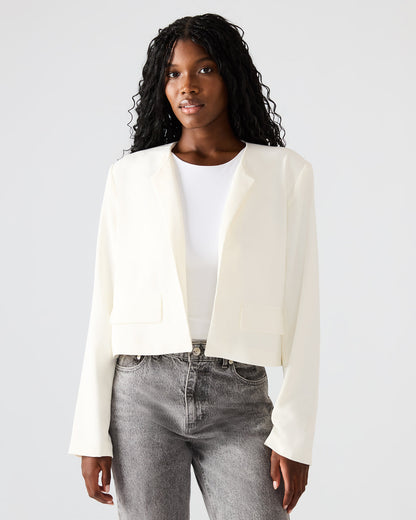 SERENEA White Women's Long-Sleeved Open-Front Blazer | Steve Madden Essential