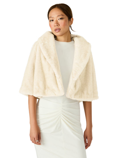 HESTIA Cream Faux Fur Cropped Collared Neckline Women's Coat | Steve Madden Deals