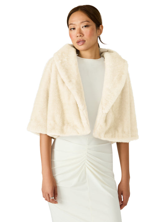 HESTIA Cream Faux Fur Cropped Collared Neckline Women's Coat | Steve Madden Deals