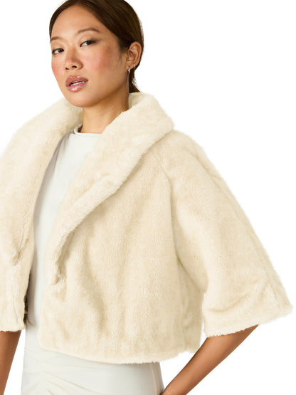 HESTIA Cream Faux Fur Cropped Collared Neckline Women's Coat | Steve Madden Deals