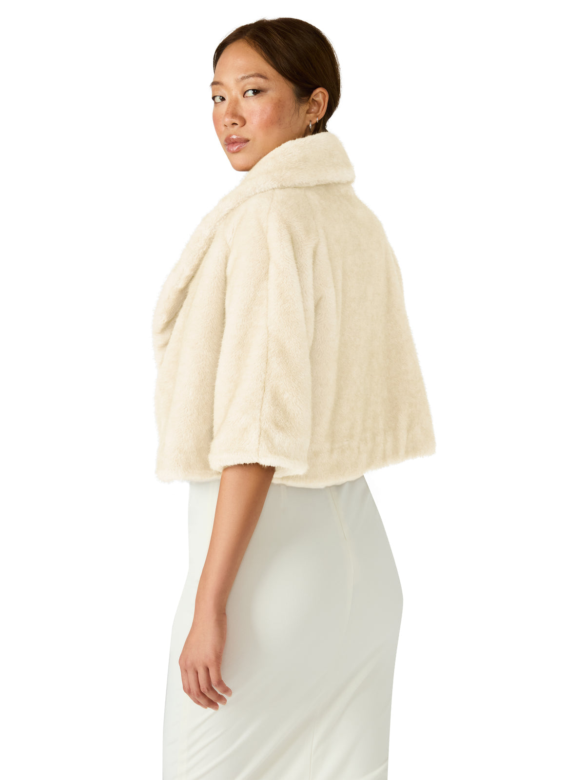 HESTIA Cream Faux Fur Cropped Collared Neckline Women's Coat | Steve Madden Deals