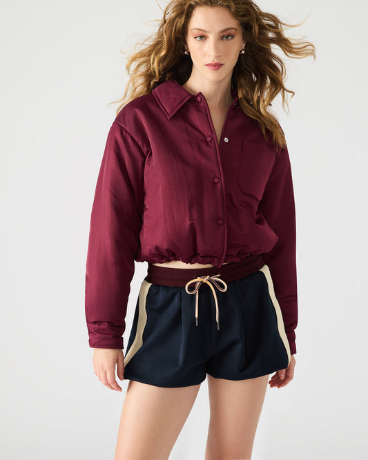 SELMA Wine Long-Sleeved Puffer Button-Up Women's Jacket | Steve Madden Great Value