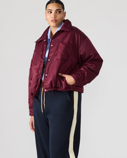 SELMA Wine Long-Sleeved Puffer Button-Up Women's Jacket | Steve Madden Great Value