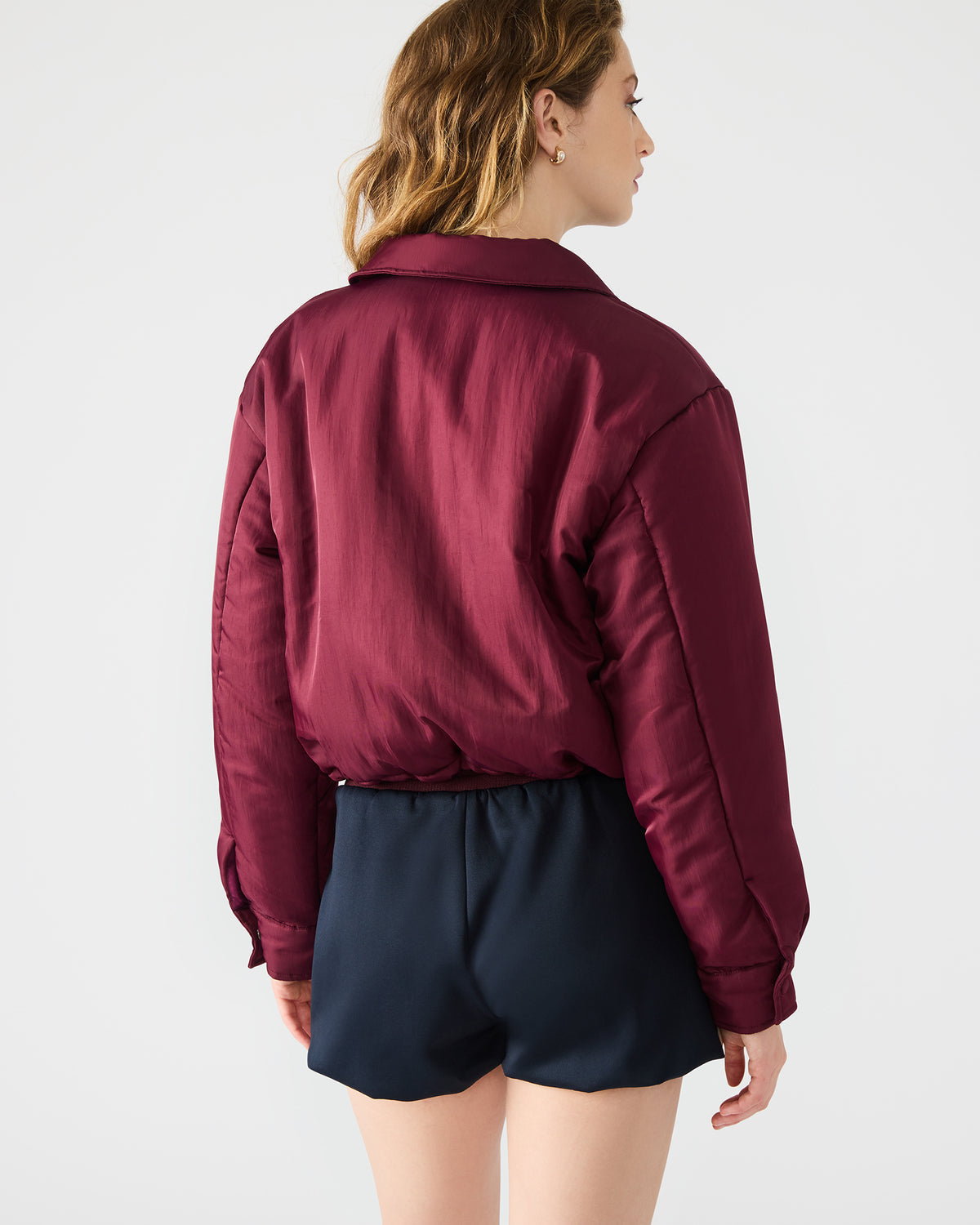 SELMA Wine Long-Sleeved Puffer Button-Up Women's Jacket | Steve Madden Great Value