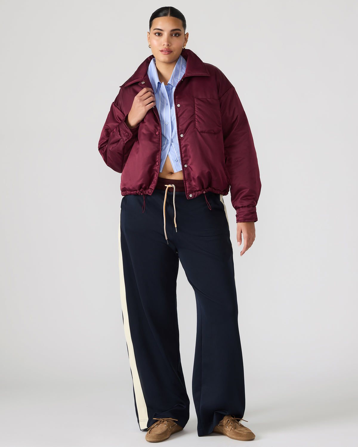 SELMA Wine Long-Sleeved Puffer Button-Up Women's Jacket | Steve Madden Great Value
