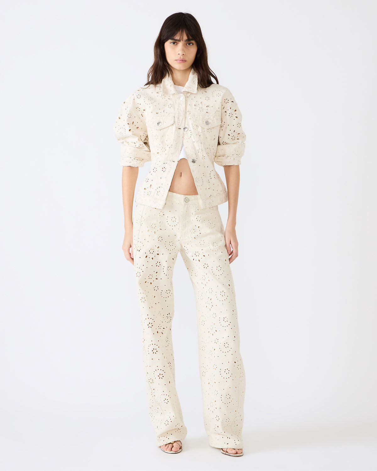HENRIETTA Sea Mist Long-Sleeved Button-Up Eyelet Women's Jacket | Steve Madden Best Seller