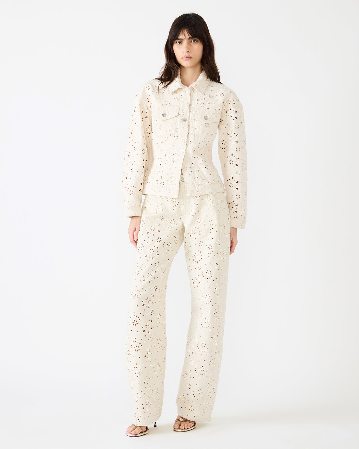 HENRIETTA Sea Mist Long-Sleeved Button-Up Eyelet Women's Jacket | Steve Madden Best Seller
