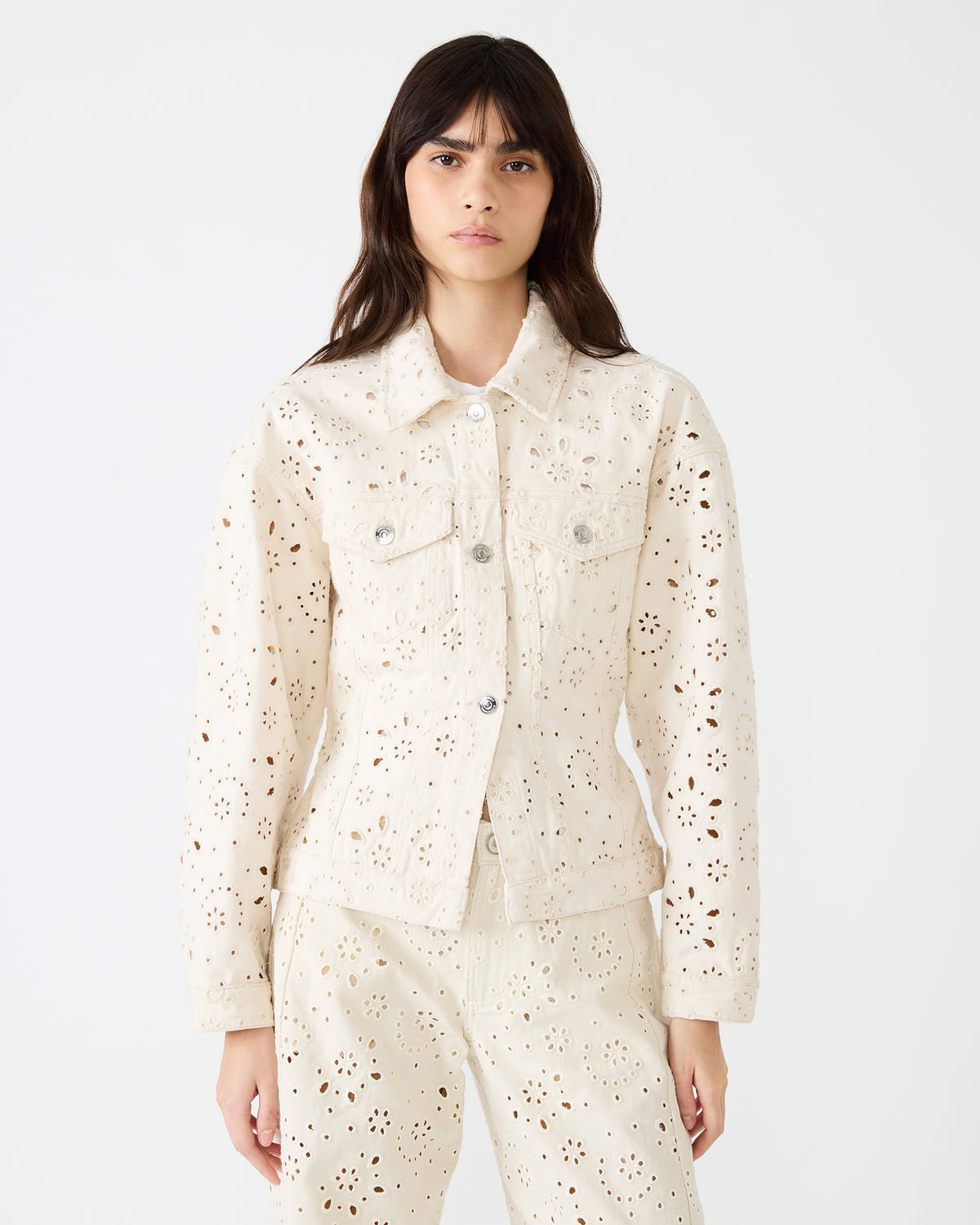 HENRIETTA Sea Mist Long-Sleeved Button-Up Eyelet Women's Jacket | Steve Madden Best Seller