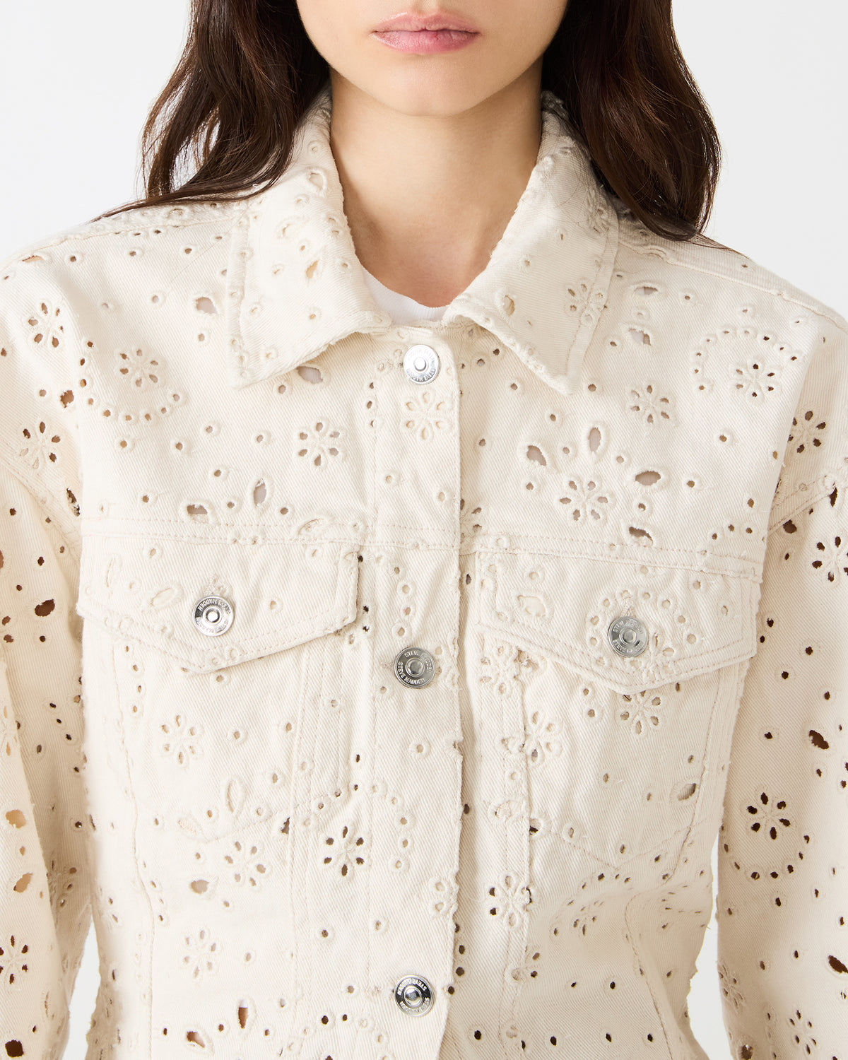 HENRIETTA Sea Mist Long-Sleeved Button-Up Eyelet Women's Jacket | Steve Madden Best Seller