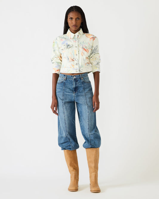 RALEIGH Vintage Ivory Long-Sleeved Button-Up Denim Women's Jacket | Steve Madden Recommended