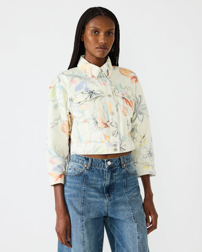 RALEIGH Vintage Ivory Long-Sleeved Button-Up Denim Women's Jacket | Steve Madden Recommended