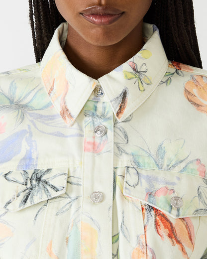 RALEIGH Vintage Ivory Long-Sleeved Button-Up Denim Women's Jacket | Steve Madden Recommended