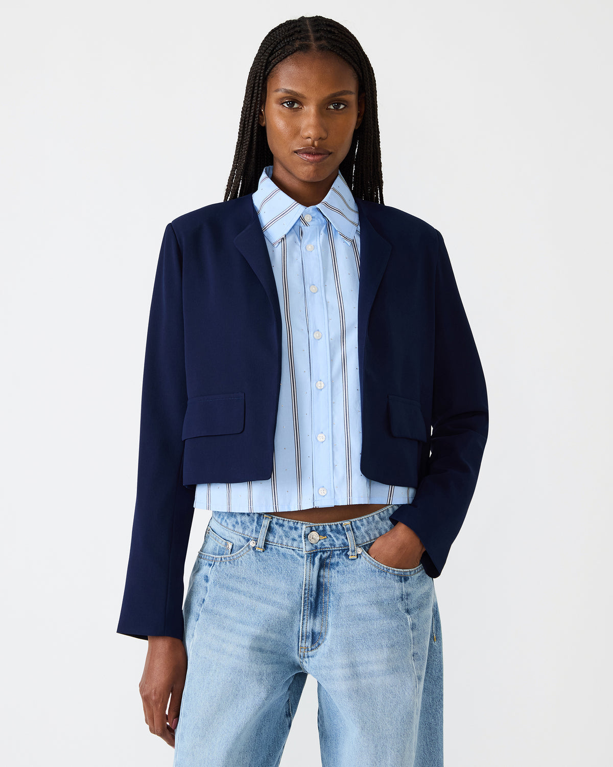 SERENEA Blazer Marine Long-Sleeved Open-Front Blazer | Steve Madden Premium