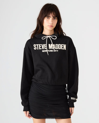 SM Black Logo Long-Sleeved Women's Hoodie | Steve Madden Featured