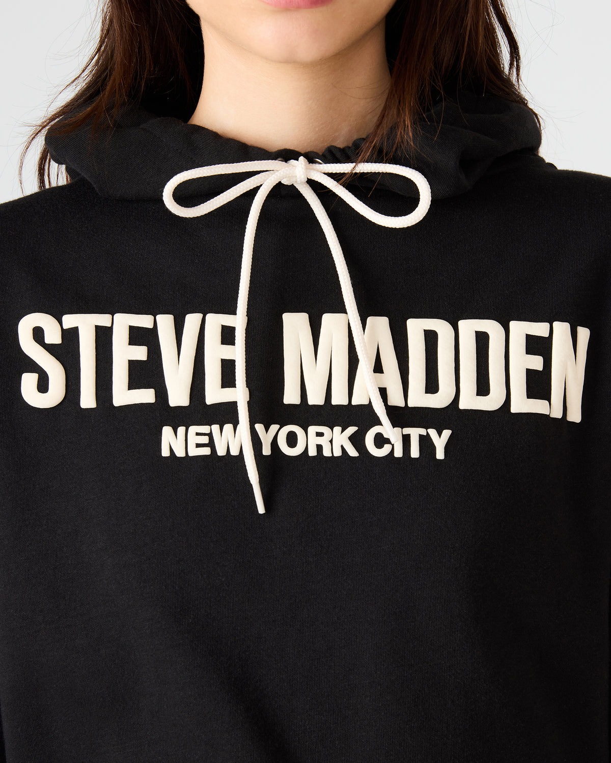 SM Black Logo Long-Sleeved Women's Hoodie | Steve Madden Featured