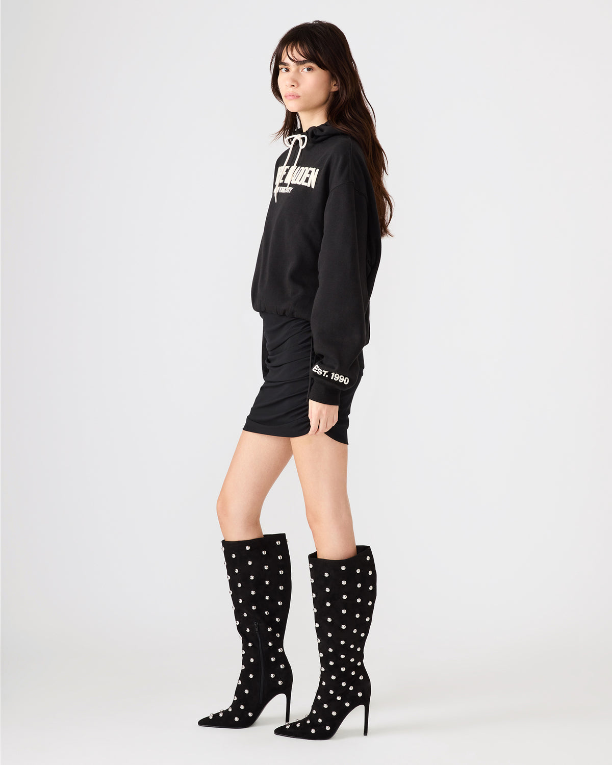 SM Black Logo Long-Sleeved Women's Hoodie | Steve Madden Featured