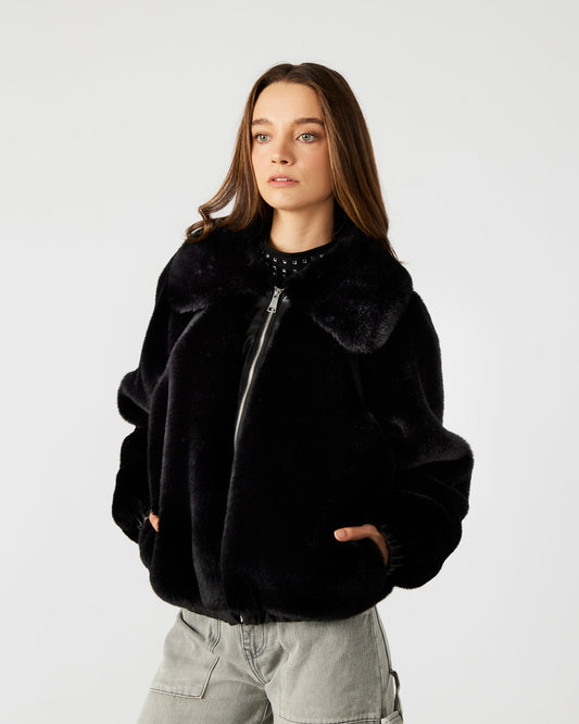 ZEPHRINE Jacket Black | Women's Long-Sleeved Furry Jacket | Steve Madden Best Price