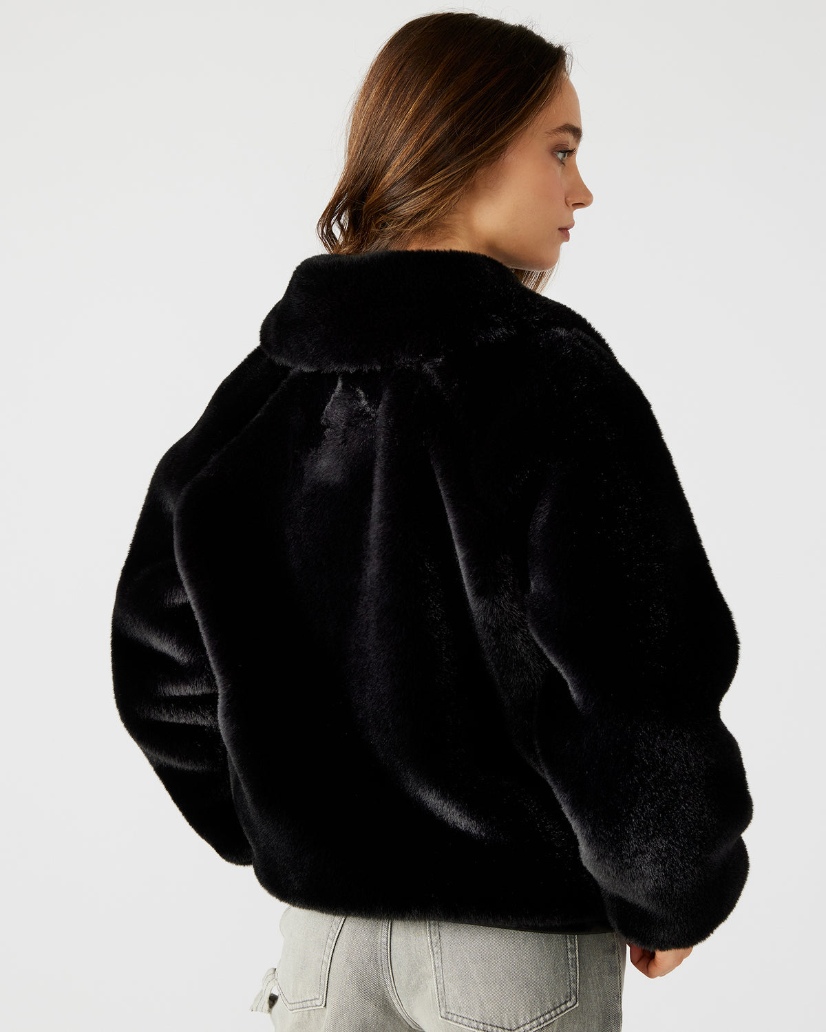 ZEPHRINE Jacket Black | Women's Long-Sleeved Furry Jacket | Steve Madden Best Price
